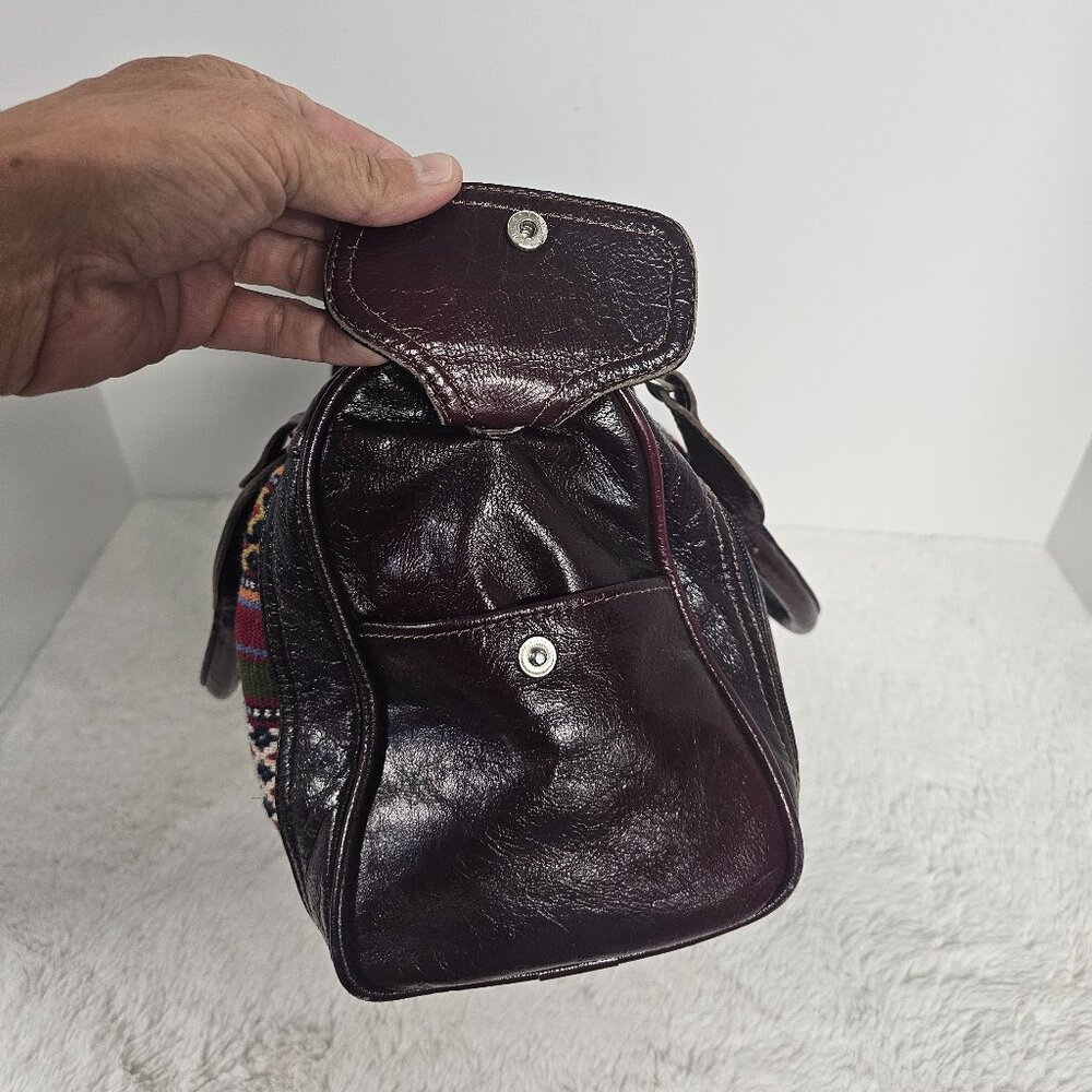 Aigner Brown Tapestry Leather Southwestern Handbag Boho Distressed Retro - Picture 4 of 11